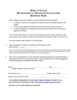 Mercy College Immunization Form
