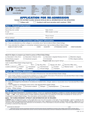 Application for Re Admission Miami Dade College Mdc  Form