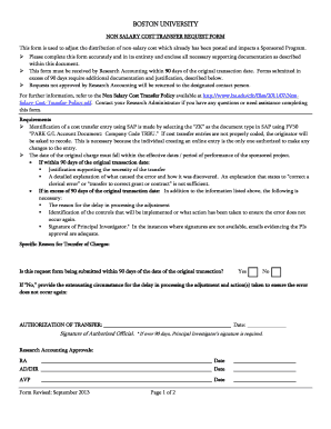 Boston Univesity Non Salary Cost Transfer Request Form