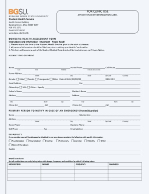 Bgsu Health Assessment Form