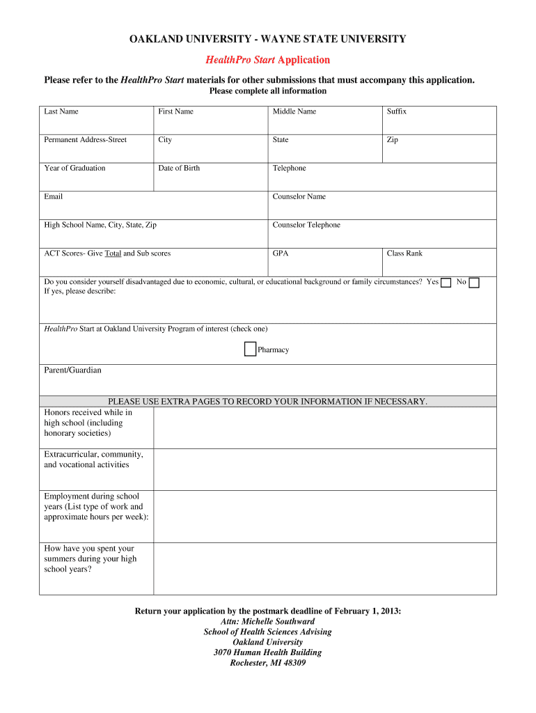 Oakland University Application Form