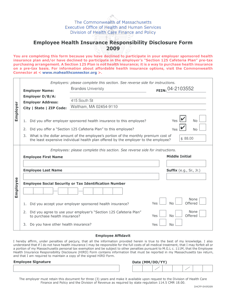 Health Insurance Responsibility Disclosure Form Fill Out and Sign Printable PDF Template signNow