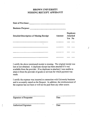 Missing Receipt Affidavit  Form