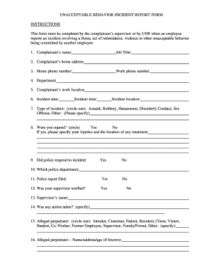 Behavior Report Example  Form