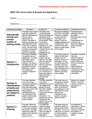 Cover Letter Rubric  Form