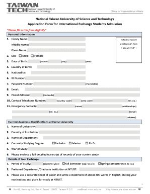 Ntust Admission  Form