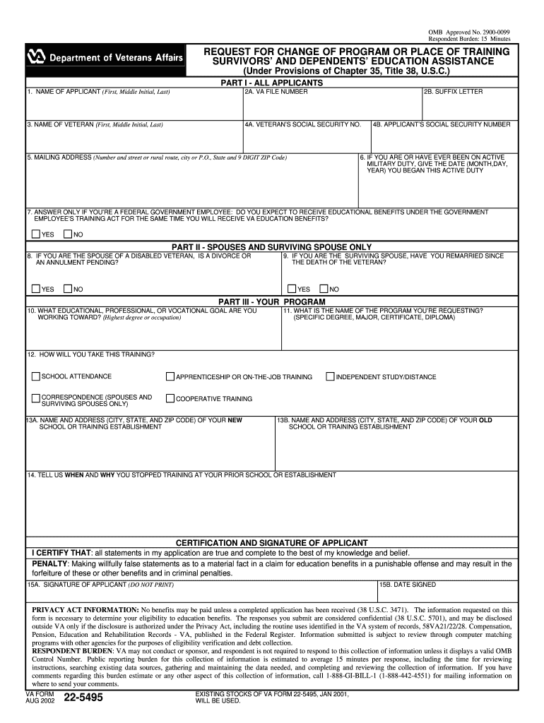  Va Form 22 5495 Fillable 2020