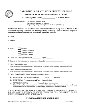 California State University Fresno Sabbatical Form