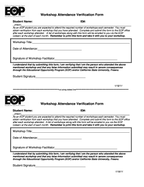 Workshop Attendance Verification Form California State University Fresnostate