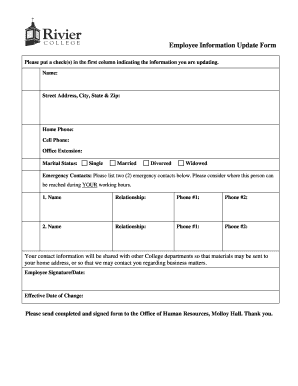  Employee Information Update Form Rivier 2009