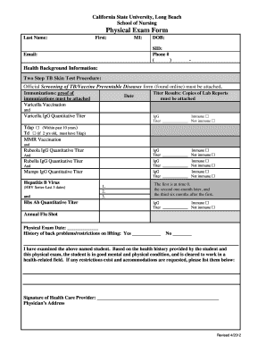 Tuberculin Examination Report Form