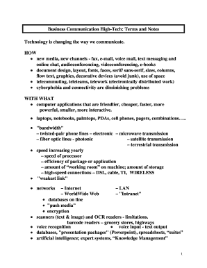 Business Communication High Tech Terms and Notes Csulb  Form