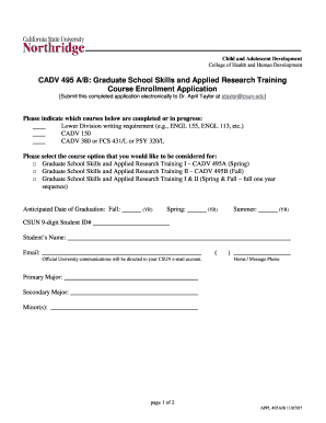 CADV 495 AB Course Enrollment Application Form Csun