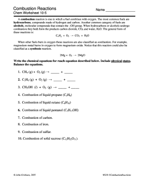 Combustion Reactions Chem Worksheet 10 5 Answer Key  Form