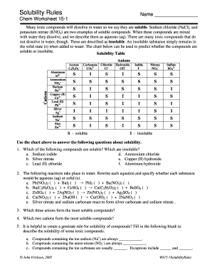 Solubility Rules Chem Worksheet 15 1 Answer Key  Form