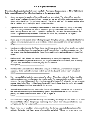 Bill of Rights Worksheet Answers  Form