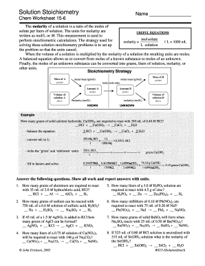 Solution Stoichiometry Chem Worksheet 15 6  Form
