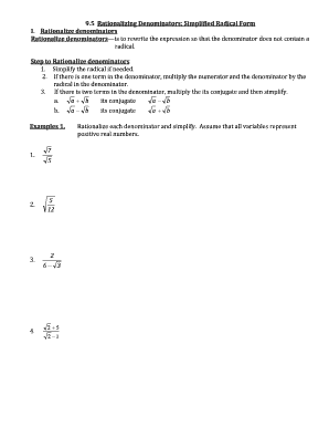 Rationalizing Denominators and Conjugates Worksheet  Form