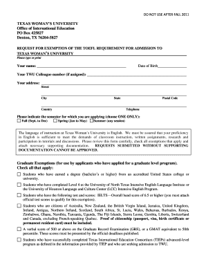 Twu Toefl Exemption Form