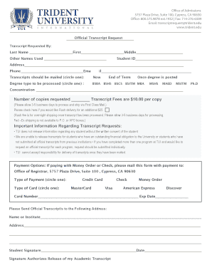 Official Transcript Request Form Trident University Trident