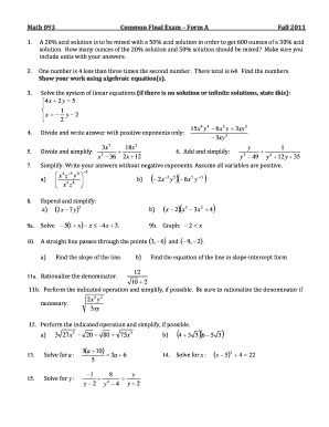 Math 093 Final Exam Form