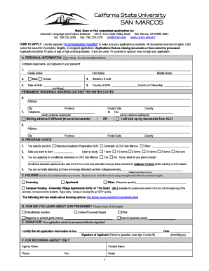 Semester at CSU San Marcos Application Form California State Csusm