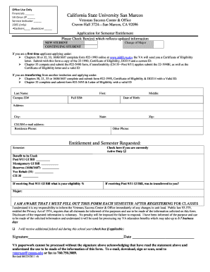 California State University San Marcos Entitlement and Semester Csusm  Form