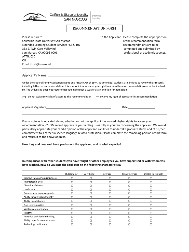 San Recommendation Form