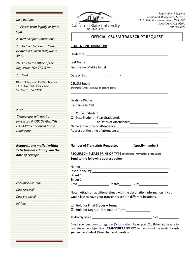 State San Transcript  Form
