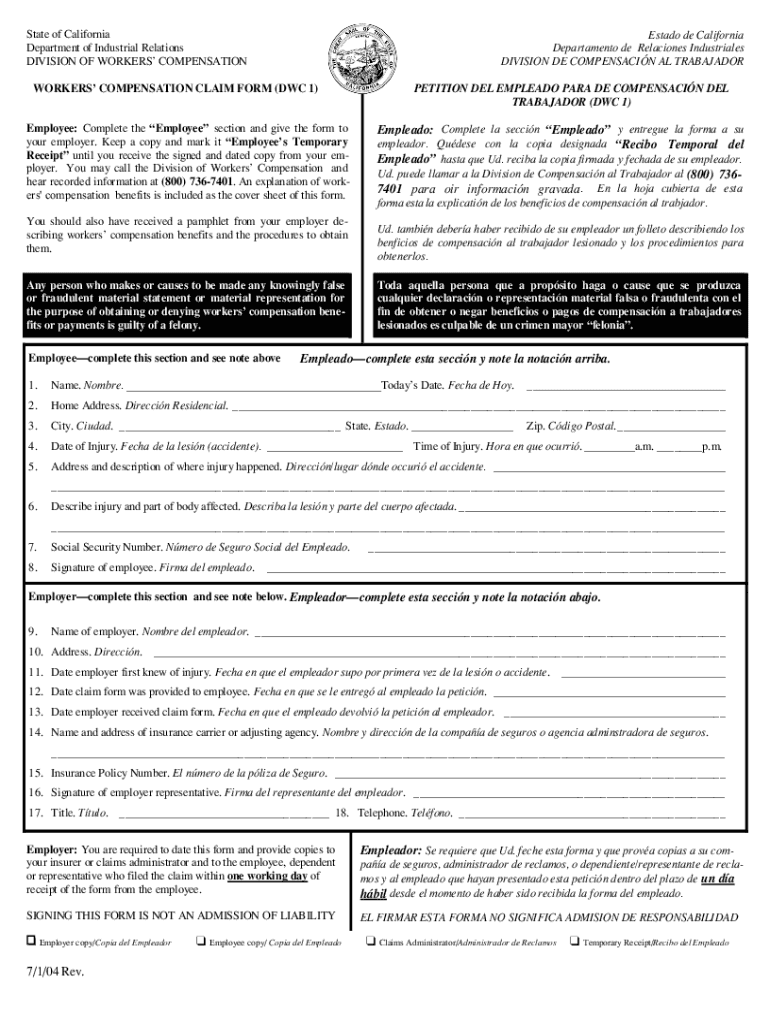  Ca Dwc 1 Form Printable 2016