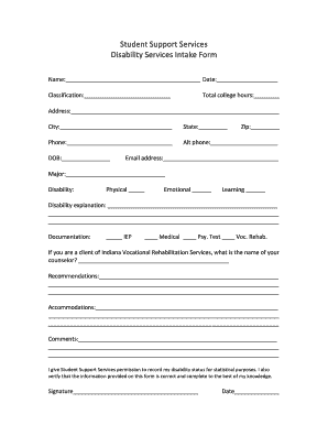 Student Intake Form Template