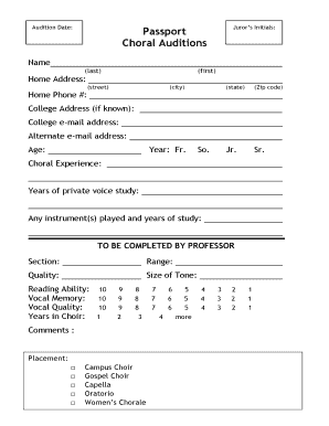 Choir Audition Form