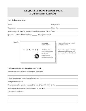 Business Card Request Form Calvin
