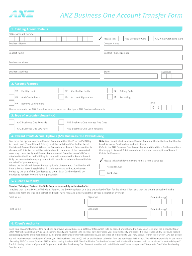  ANZ Business One Account Transfer Form 2008-2023