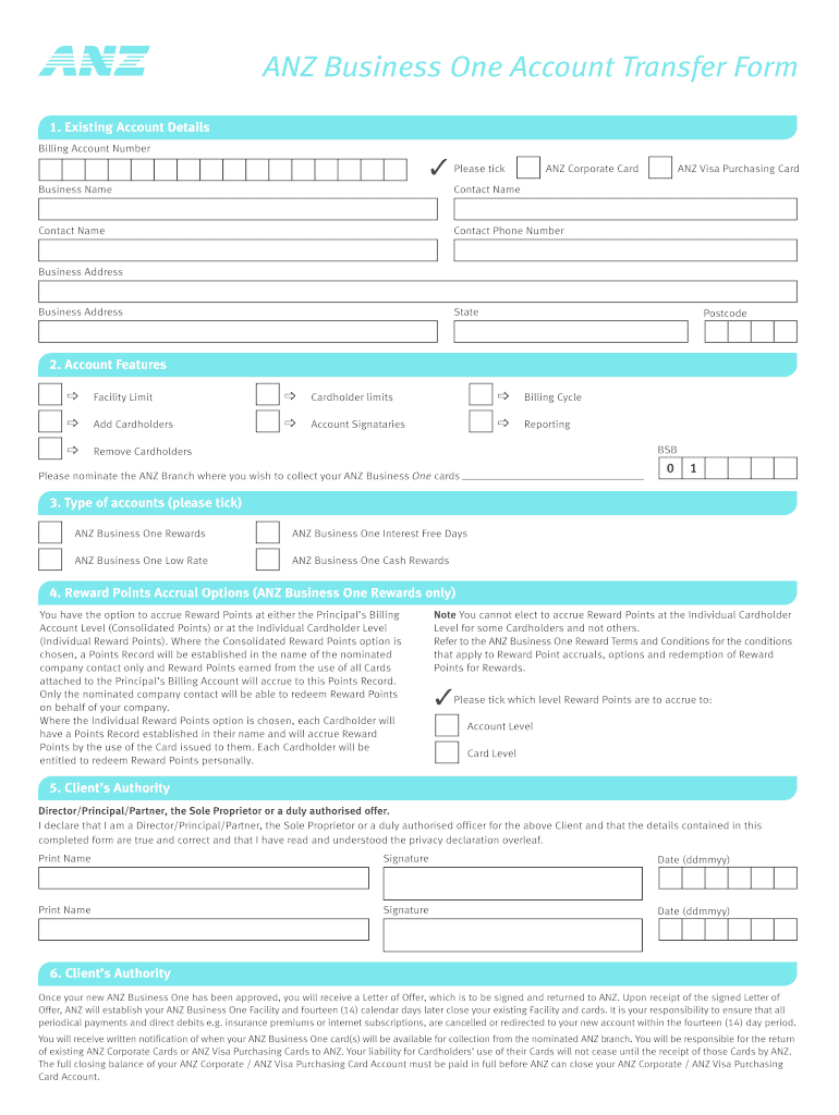  ANZ Business One Account Transfer Form 2008-2024