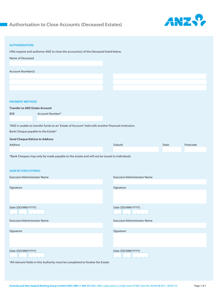 Anz Deceased Estates  Form