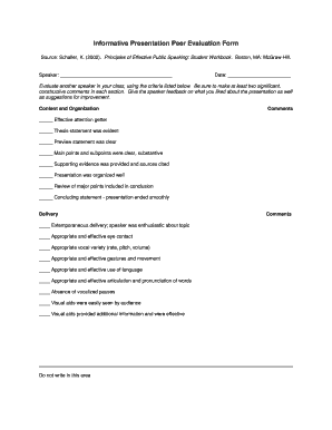 Sample Informative Presentation Peer Evaluation Form Hawaii