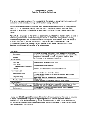 Occupational Therapy Referral Priority Checklist  Form