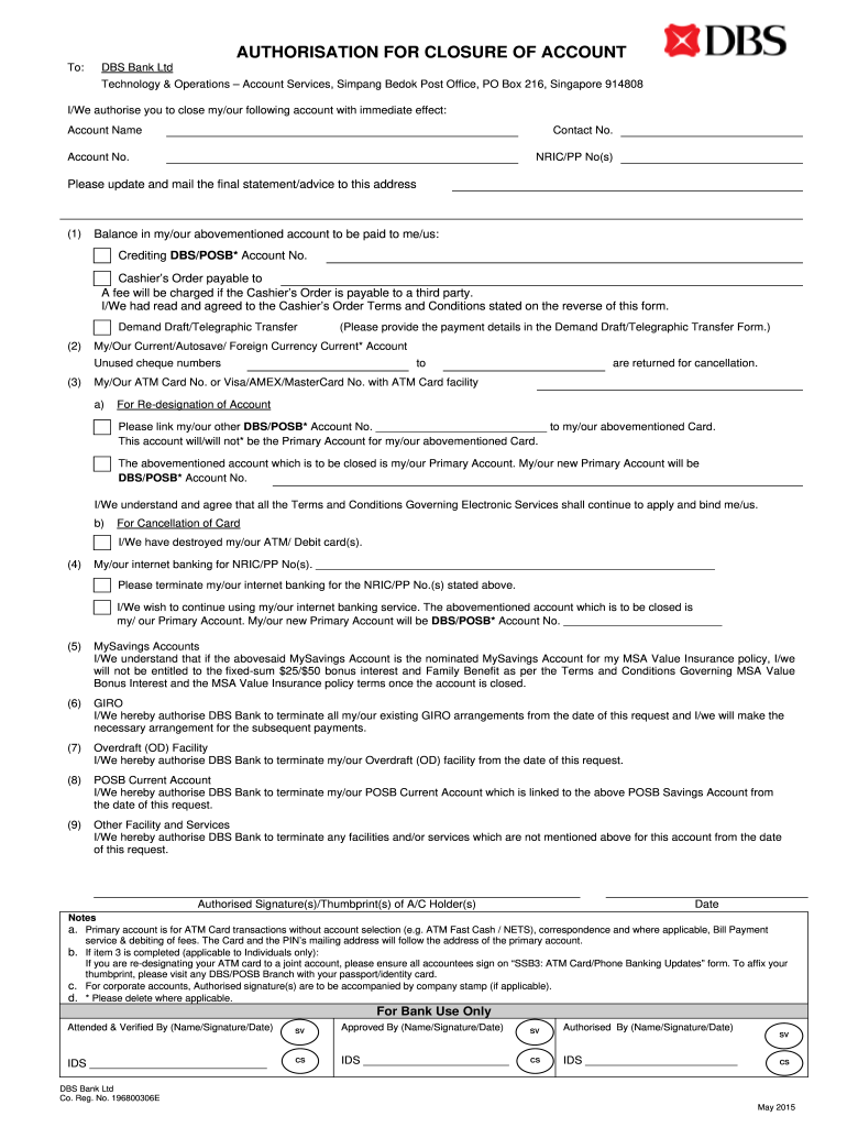 How to Close Dbs Corporate Account  Form