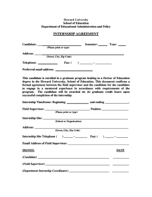 Internship Agreement Form DOC Howard