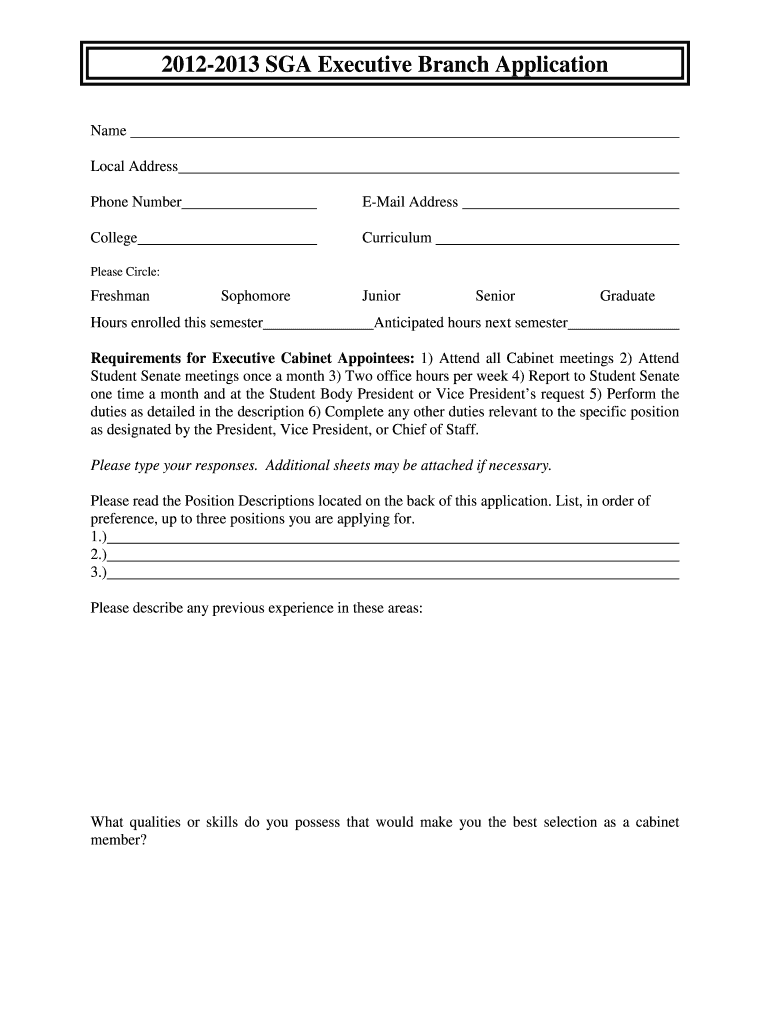 SGA Executive Branch Application Kansas State Form