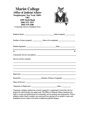 Community Service Validation Form Marist College Marist