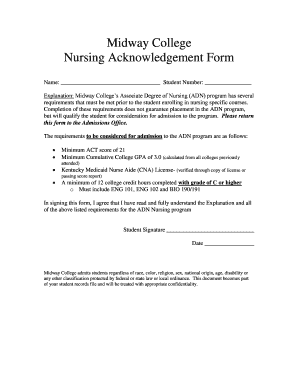 Nursing Acknowledgement Form Midway College Midway