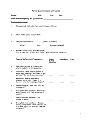 Fluency Questionnaire for Students  Form