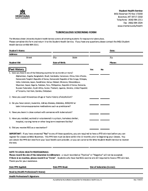 Do All Students at Montana State Have to Be Screened for Tb Form