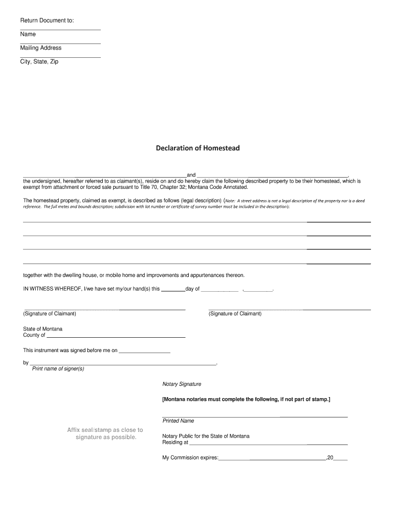 Declaration of Homestead Mt  Form