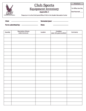 Sports Equipment Inventory Template  Form