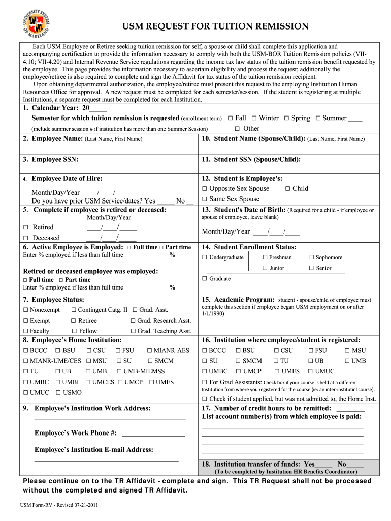  Usm Tuition Remission Form  Morgan 2011