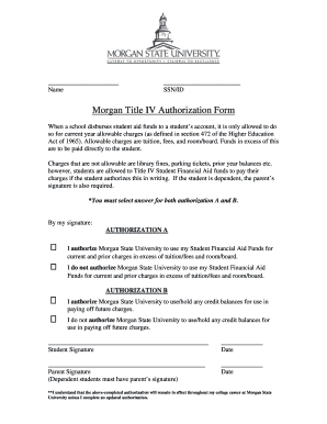 Title IV Authorization Form Morgan State University Morgan