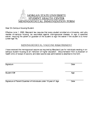 Morgan State Meningitis Immunization Form